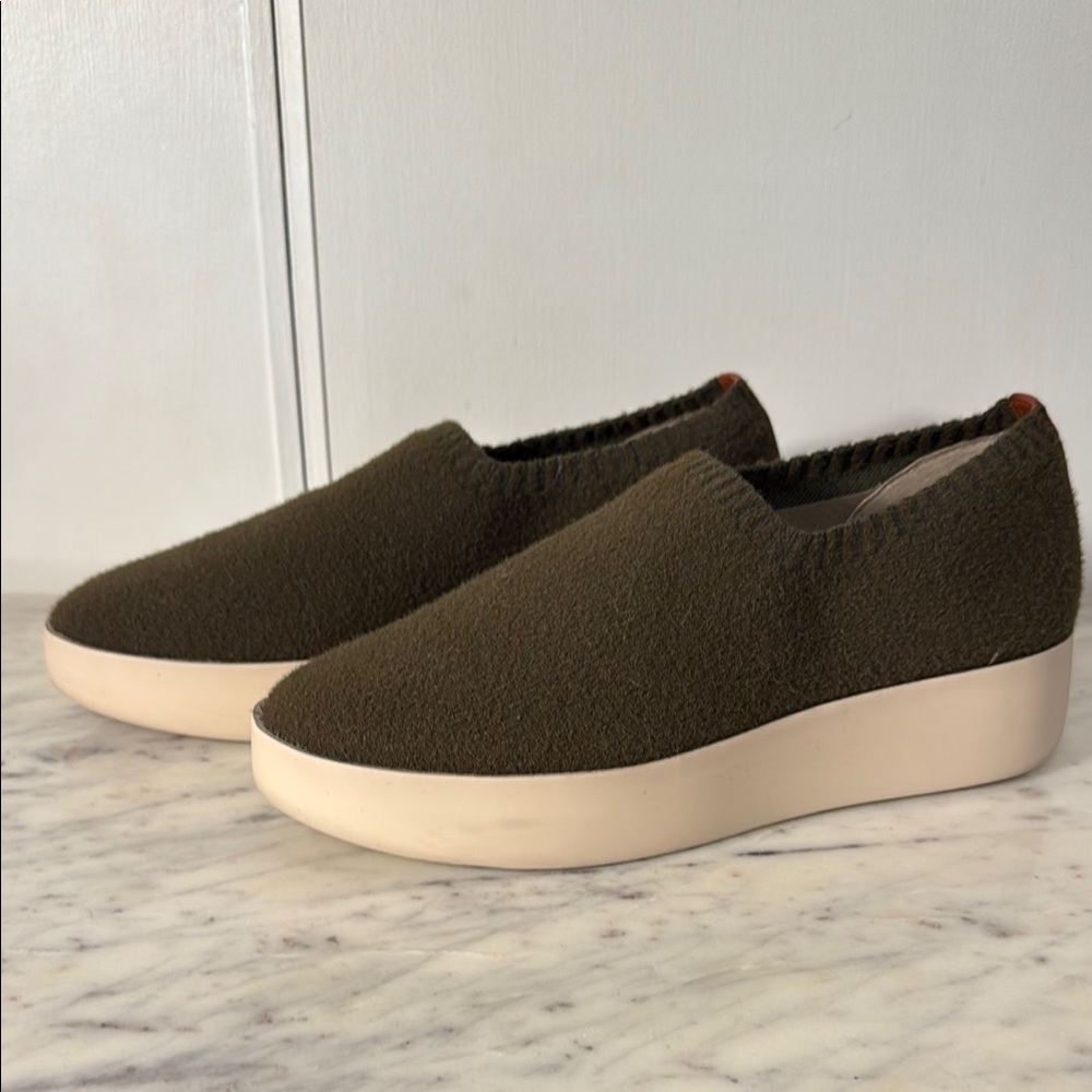 Louise et Cie Lo-Raja Women's Wool Slip-On Platform Shoes - Olive Green